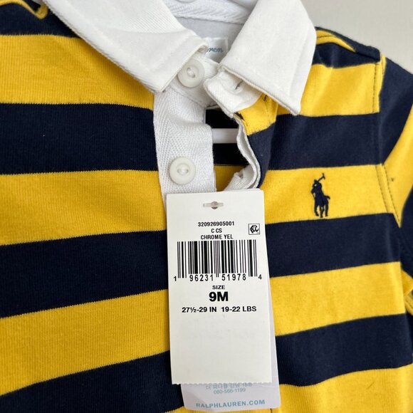 NWT - Infant 9 Month Ralph Lauren Baby Boys Striped Cotton Jersey Rugby Coverall - Picture 3 of 6